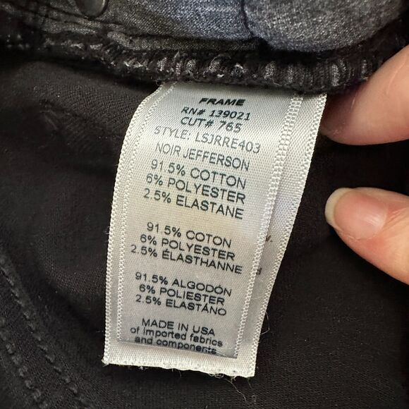 Frame Jet Black Denim Le Skinny de Jeanne Distressed Jean Mid-Rise Raw Hem 27 - Picture 9 of 15